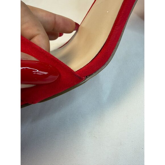 Torrid Two Strap Womens Size 10.5W Red Suede Open Toe Heeled Sandals Shoes - Picture 15 of 16